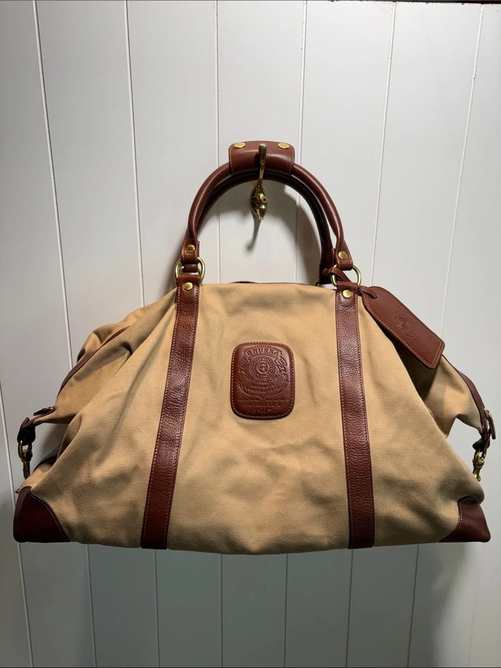 Ghurka NWOT Cavalier II No.97 khaki twill vintage chestnut leather weekender bag
